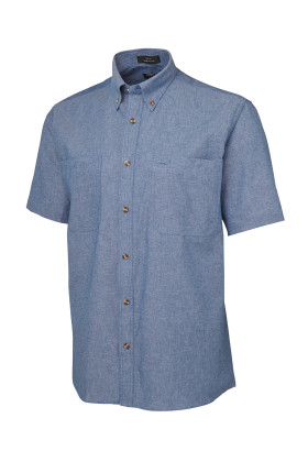 Cotton Chambray Mens S/S Shirt Blue Stitch